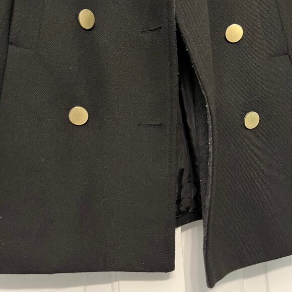 H&M Double Breasted Peacoat Wool Blend Jacket Black Gold Size 2 Buttons Warm Y2K - Picture 7 of 10